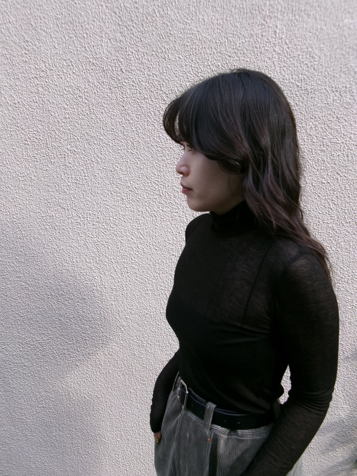 Ernie Palo SHEER RIB TURTLE NECK L/S T-SHIRT -Black-