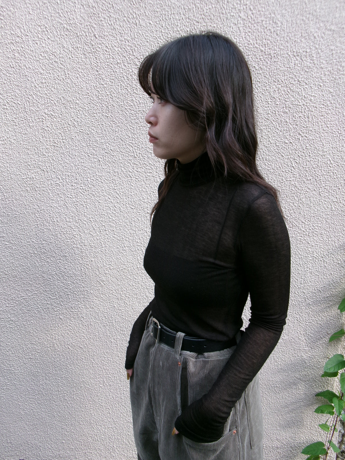 Ernie Palo SHEER RIB TURTLE NECK L/S T-SHIRT -Black-