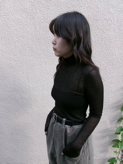 Ernie Palo SHEER RIB TURTLE NECK L/S T-SHIRT -Black-