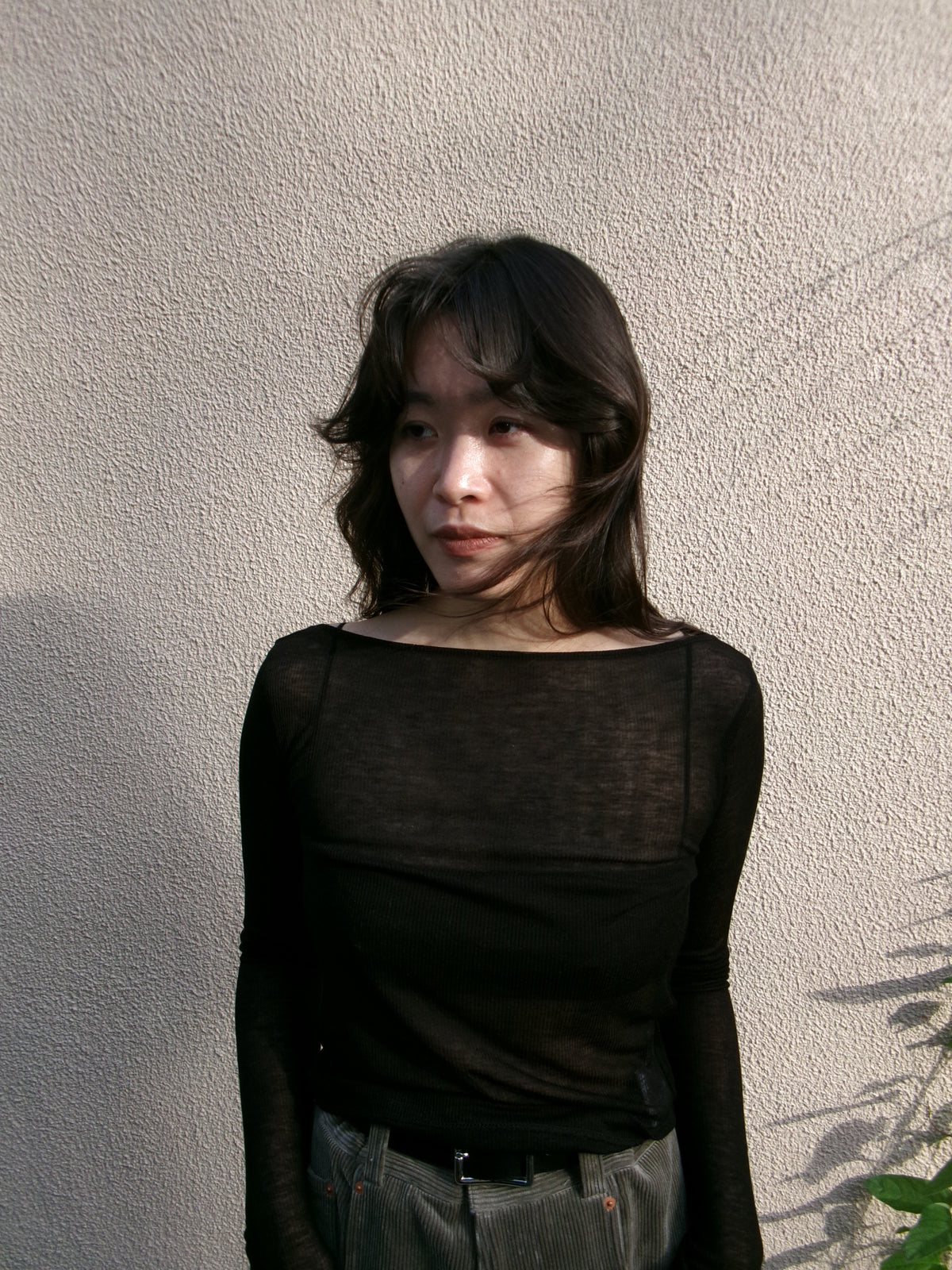Ernie Palo SHEER RIB BOAT NECK L/S T-SHIRT -Black-