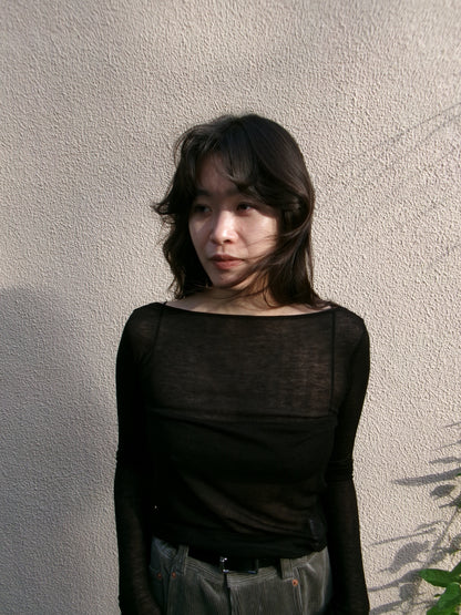 Ernie Palo SHEER RIB BOAT NECK L/S T-SHIRT -Black-