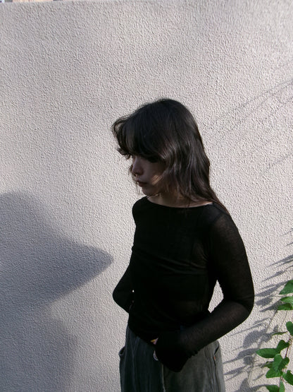 Ernie Palo SHEER RIB BOAT NECK L/S T-SHIRT -Black-
