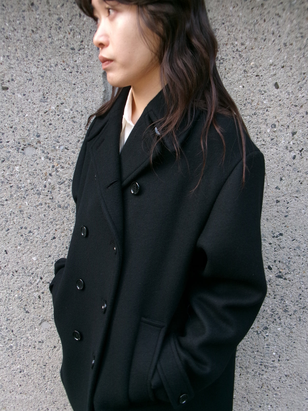 Ernie Palo Melton Pea Coat -Black-
