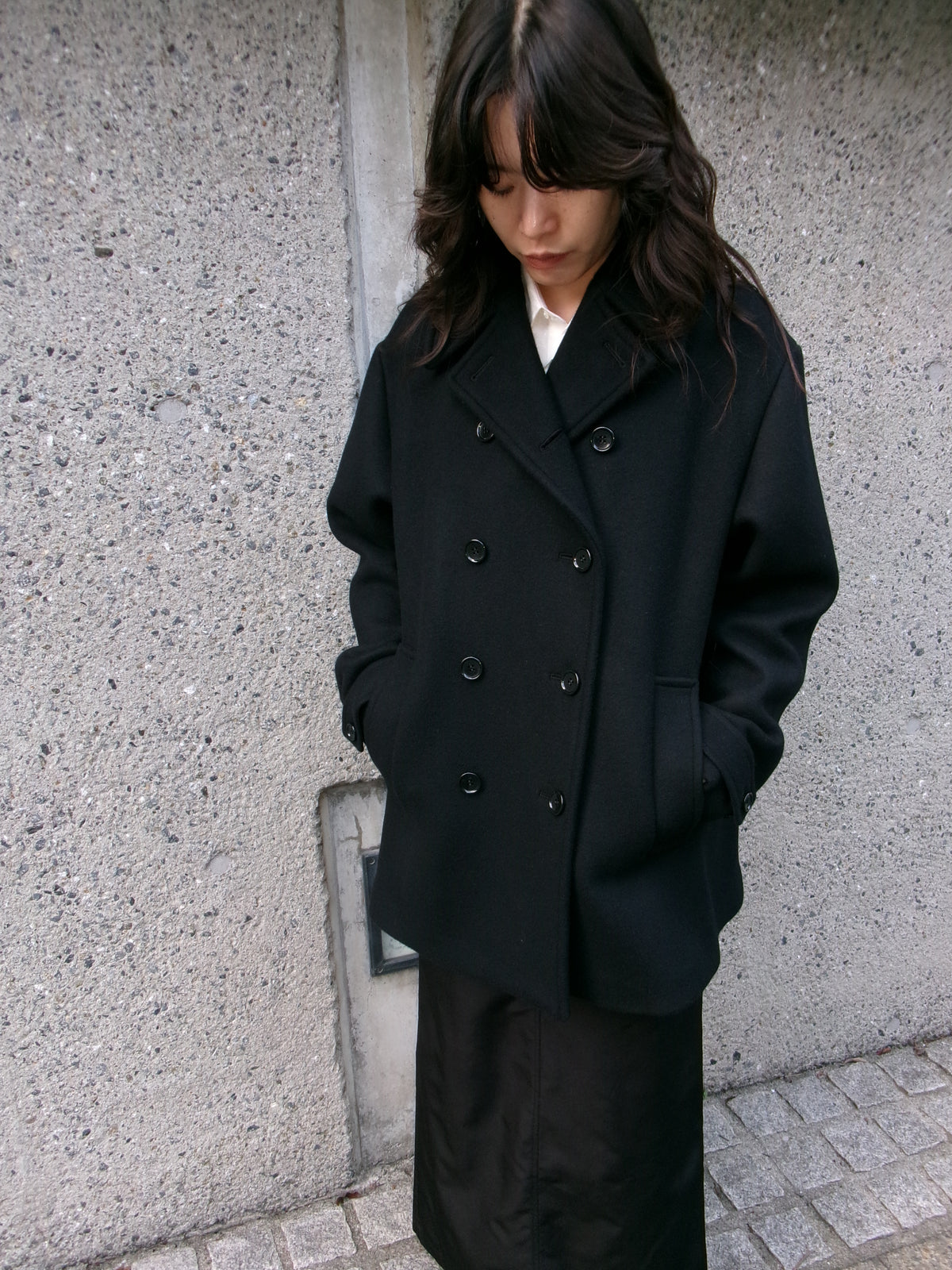 Ernie Palo Melton Pea Coat -Black-