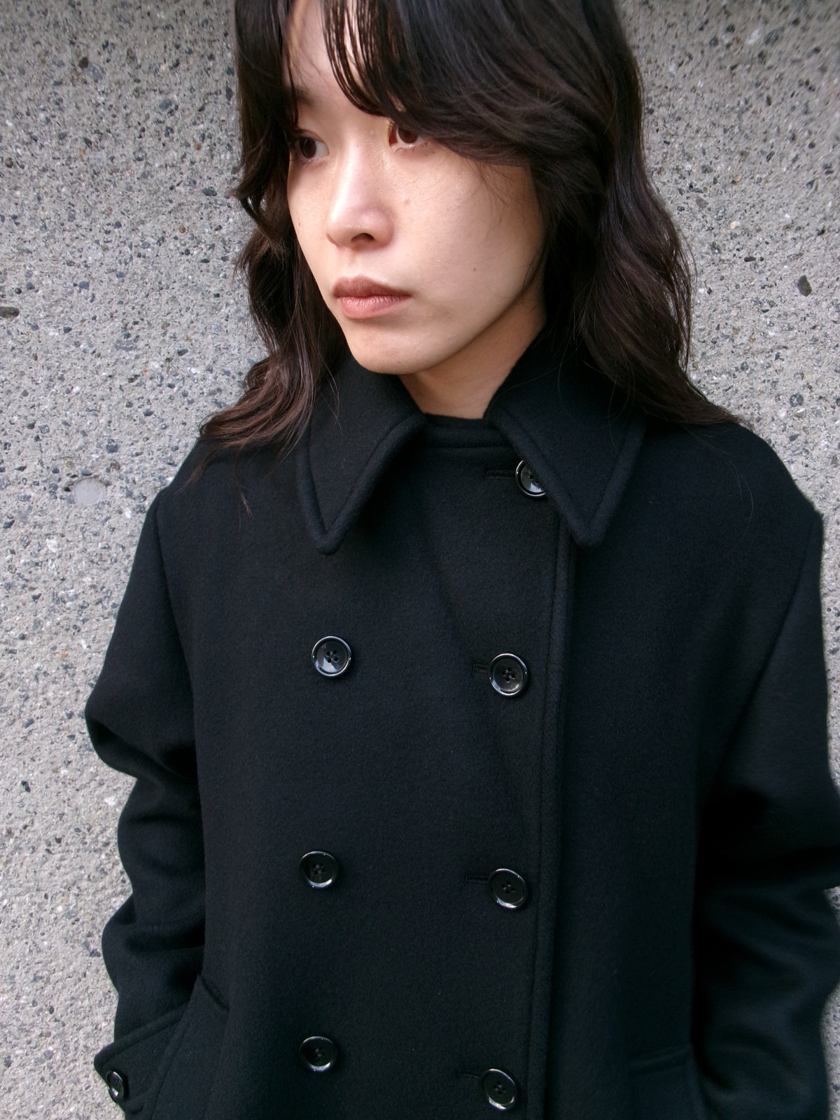 Ernie Palo Melton Pea Coat -Black-