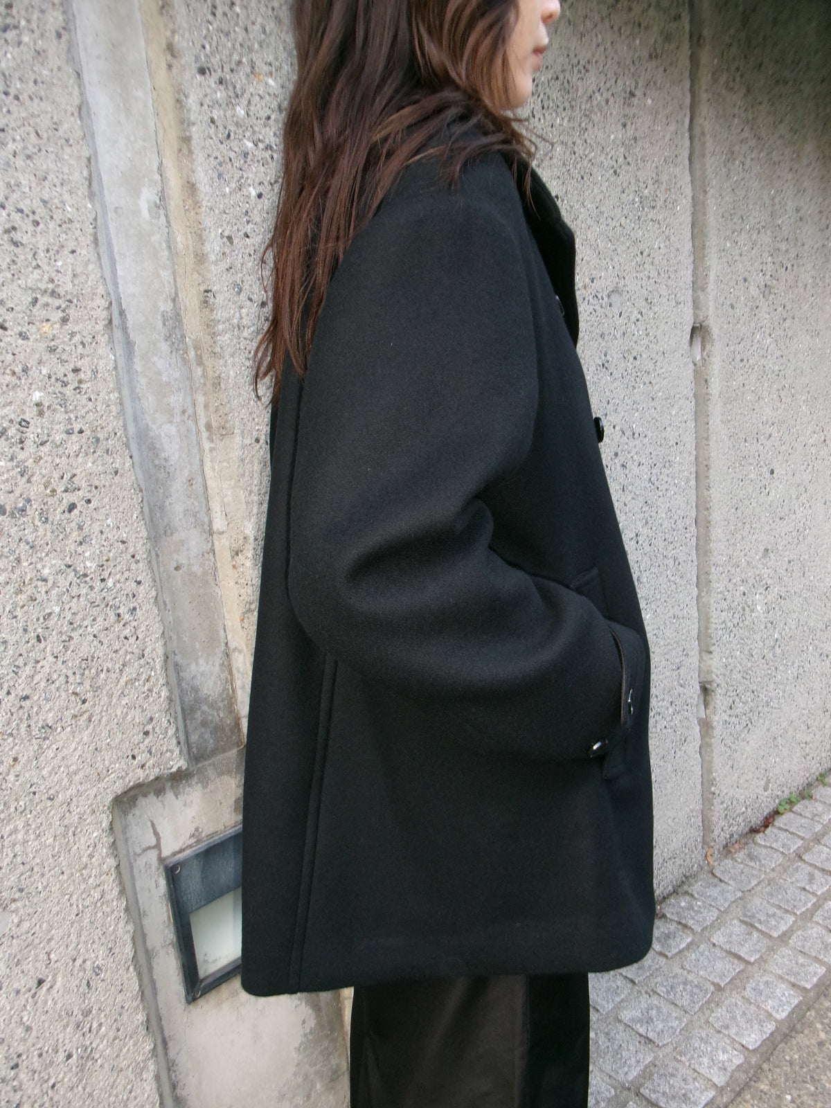Ernie Palo Melton Pea Coat -Black-