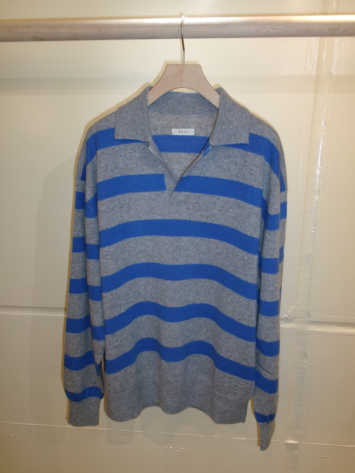 FUJI CASHMERE BORDER SKIPPER KNIT -Gray-