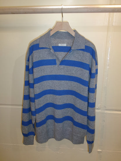 FUJI CASHMERE BORDER SKIPPER KNIT -Gray-