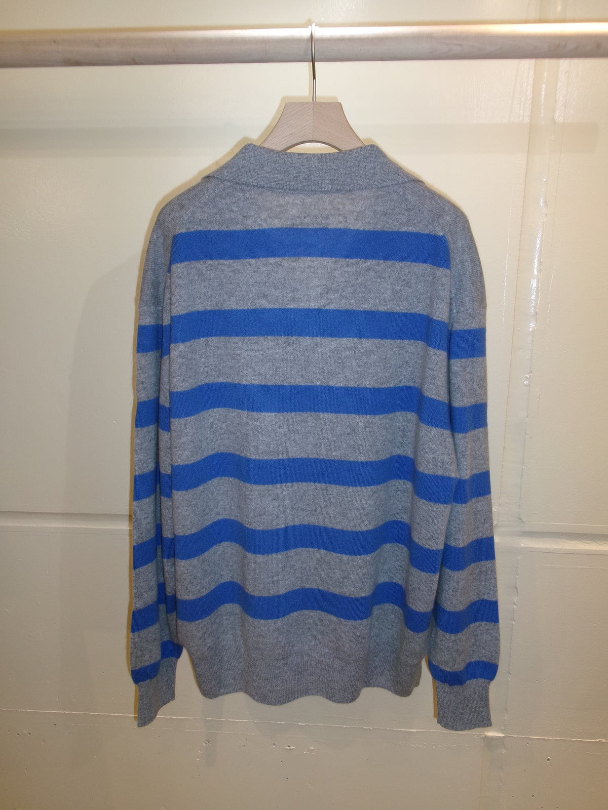 FUJI CASHMERE BORDER SKIPPER KNIT -Gray-