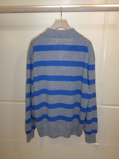 FUJI CASHMERE BORDER SKIPPER KNIT -Gray-