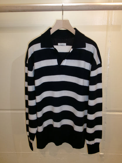 FUJI CASHMERE BORDER SKIPPER KNIT -Navy-