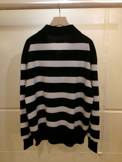 FUJI CASHMERE BORDER SKIPPER KNIT -Navy-