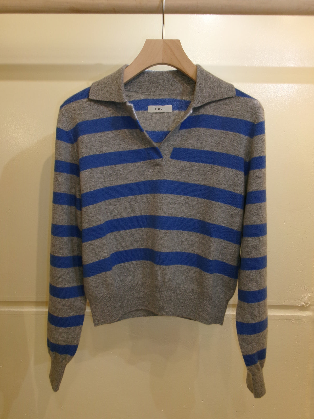 FUJI CASHMERE BORDER SKIPPER KNIT Women -Gray-