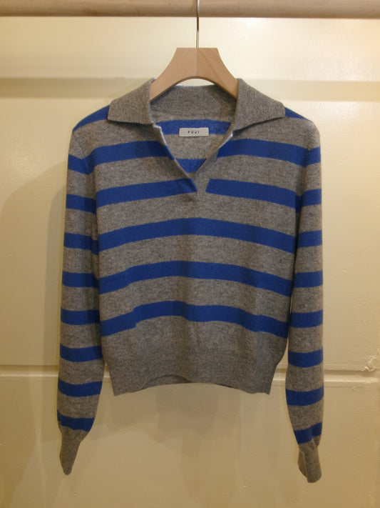 FUJI CASHMERE BORDER SKIPPER KNIT Women -Gray-