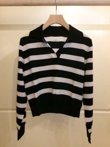 FUJI CASHMERE BORDER SKIPPER KNIT Women -Navy-