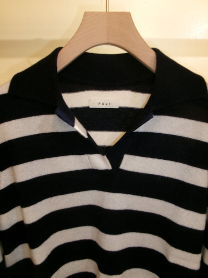 FUJI CASHMERE BORDER SKIPPER KNIT Women -Navy-