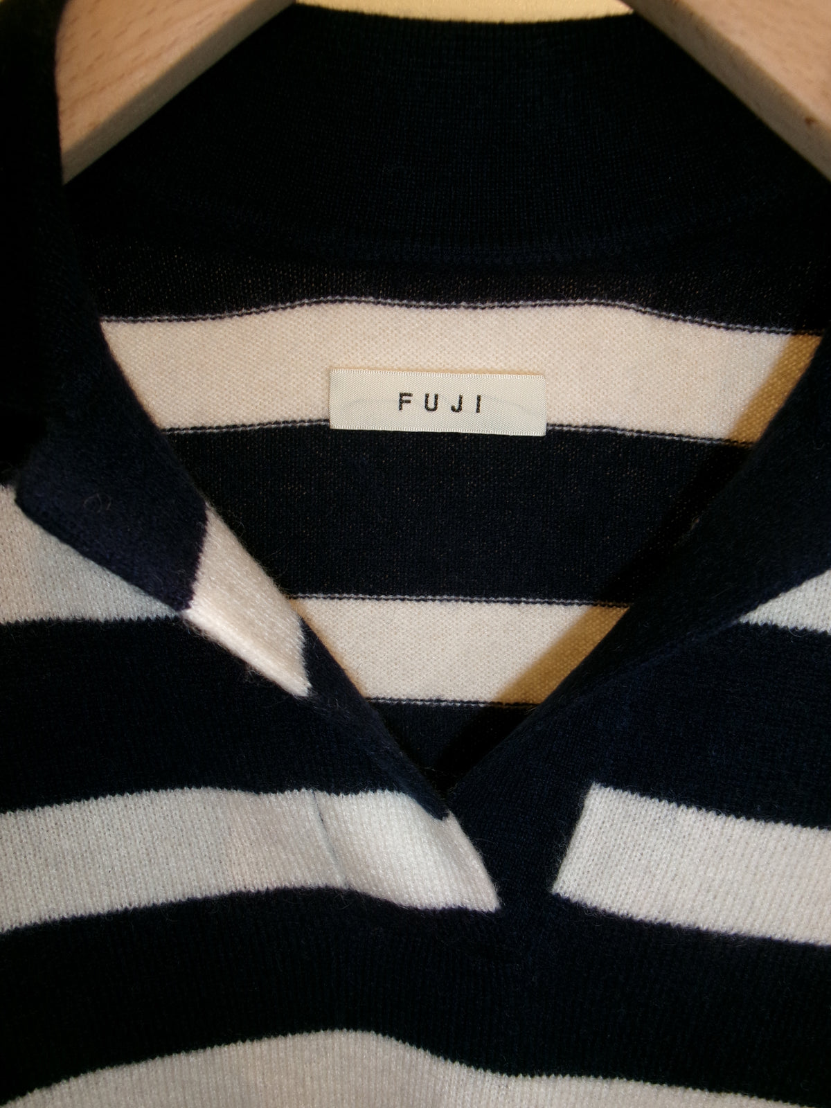 FUJI CASHMERE BORDER SKIPPER KNIT Women -Navy-