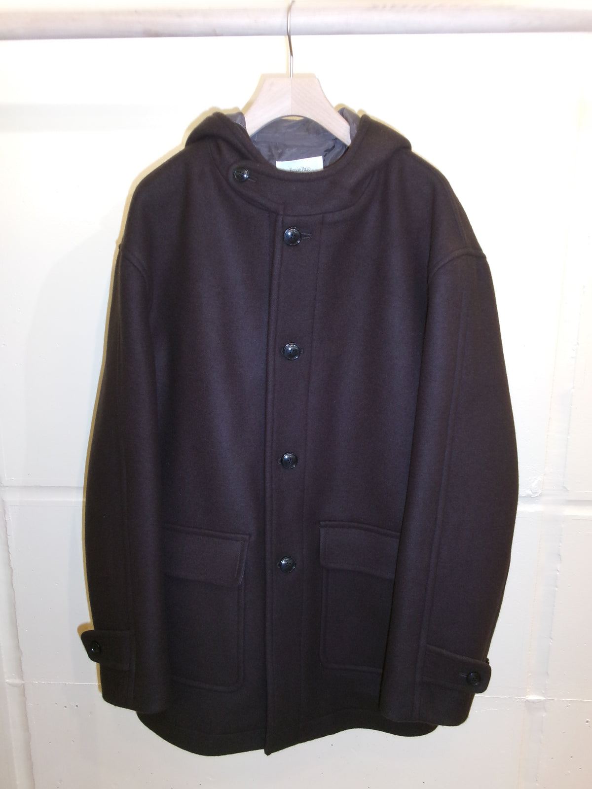 Ernie Palo Hooded Melton Half Coat - Brown-