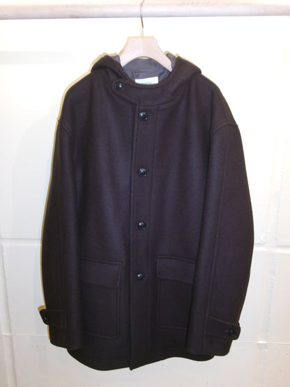 Ernie Palo Hooded Melton Half Coat - Brown-