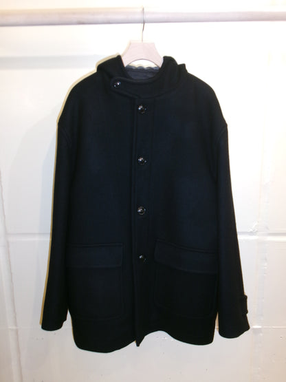 Ernie Palo Hooded Melton Half Coat - Black-
