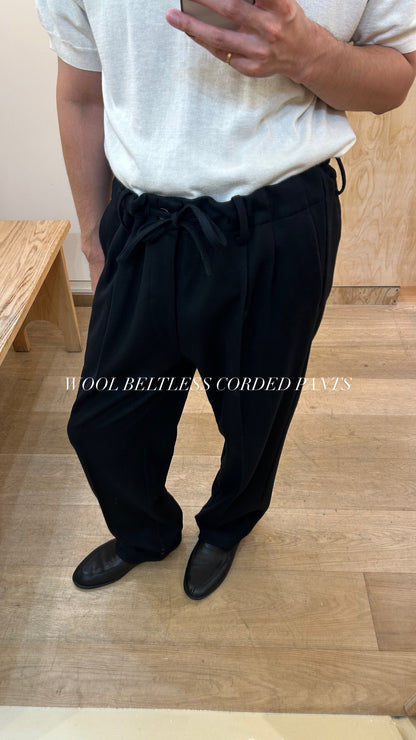 FUJI WOOL BELTLESS CORDED PANTS -Black-