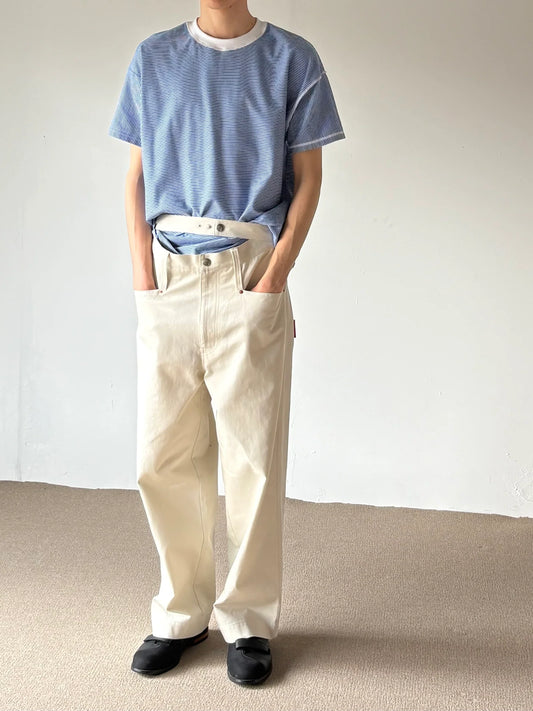 ABELIA EDOWARD GOUCHA DOUBLE BELT PANTS -Beige-