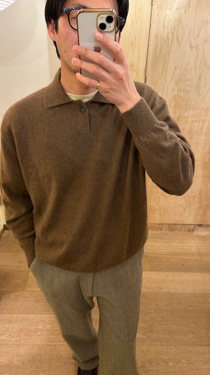 FUJI CASHMERE KNIT POLO -Brown-