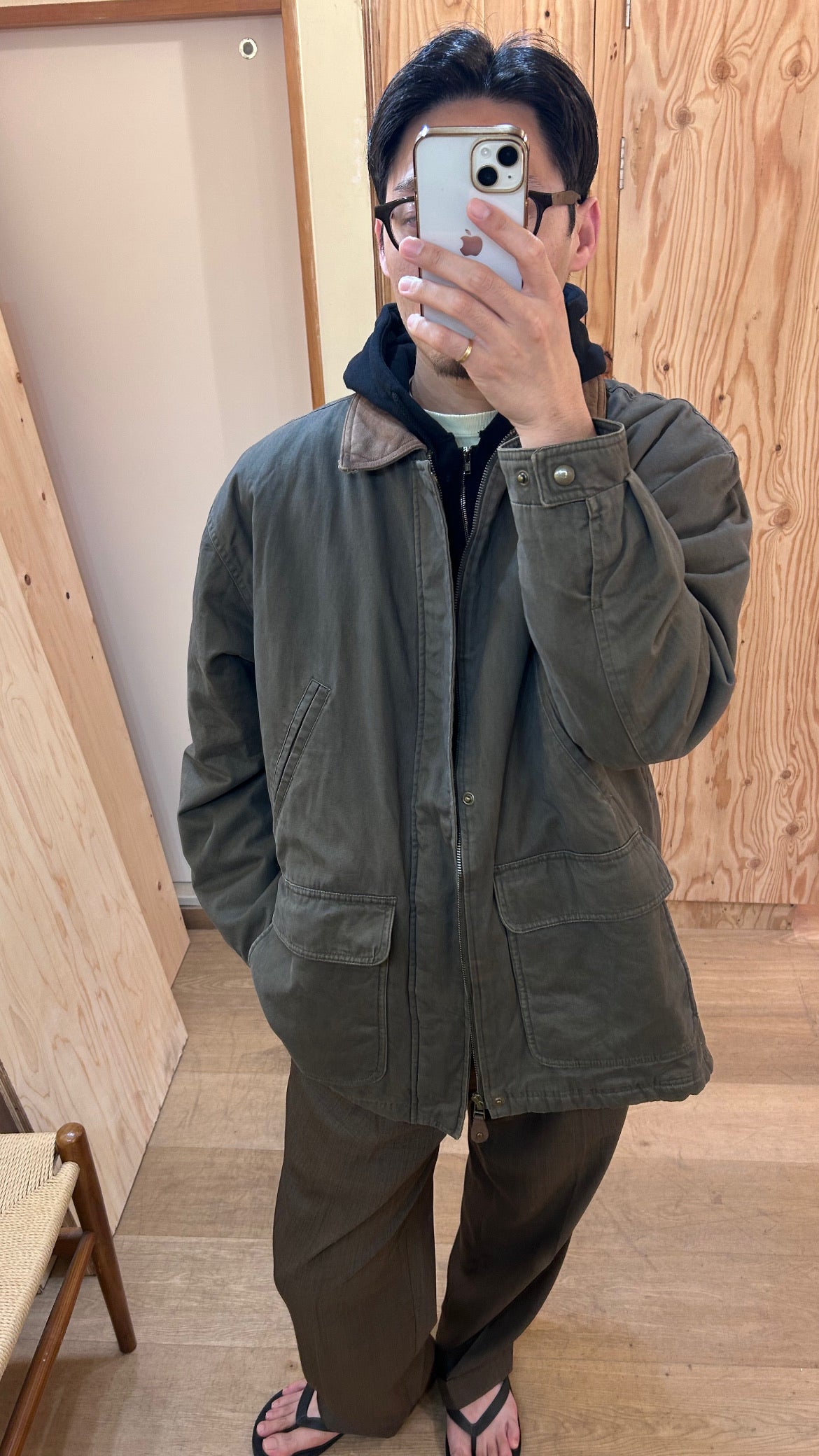 Vintage Leather Collar Cotton Blouson