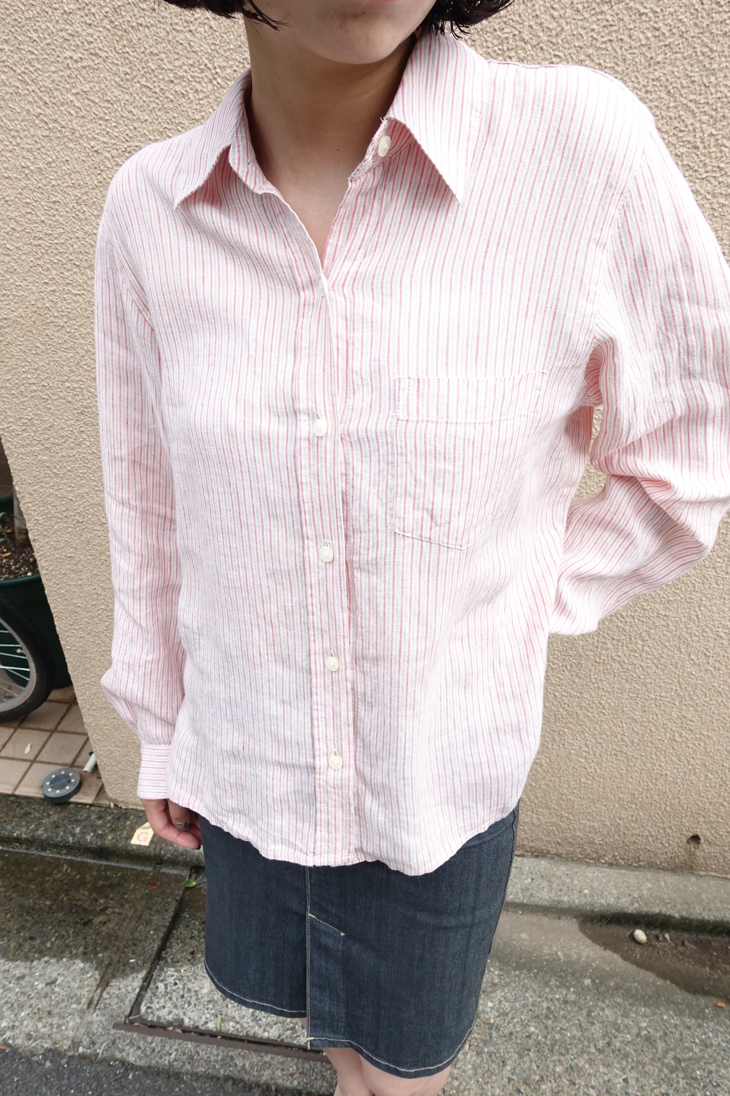 pink striped shirt
