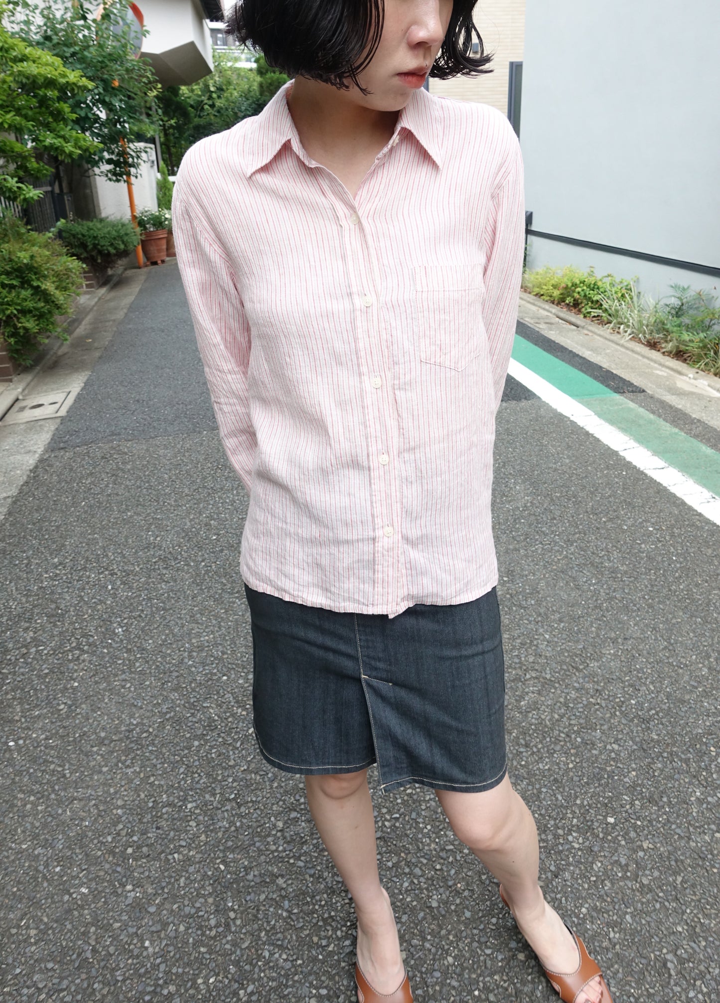 pink striped shirt