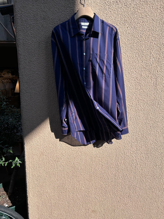 FUJI SILK COTTON STRIPE STANDARD SHIRT(NAVY)