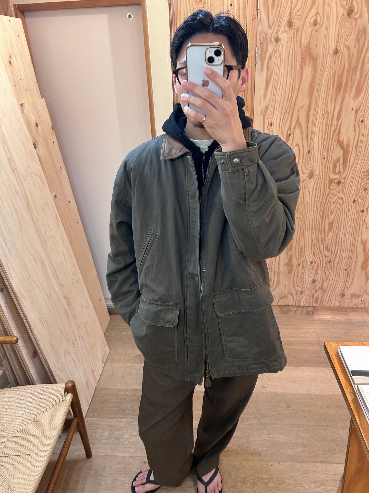 Vintage Leather Collar Cotton Blouson