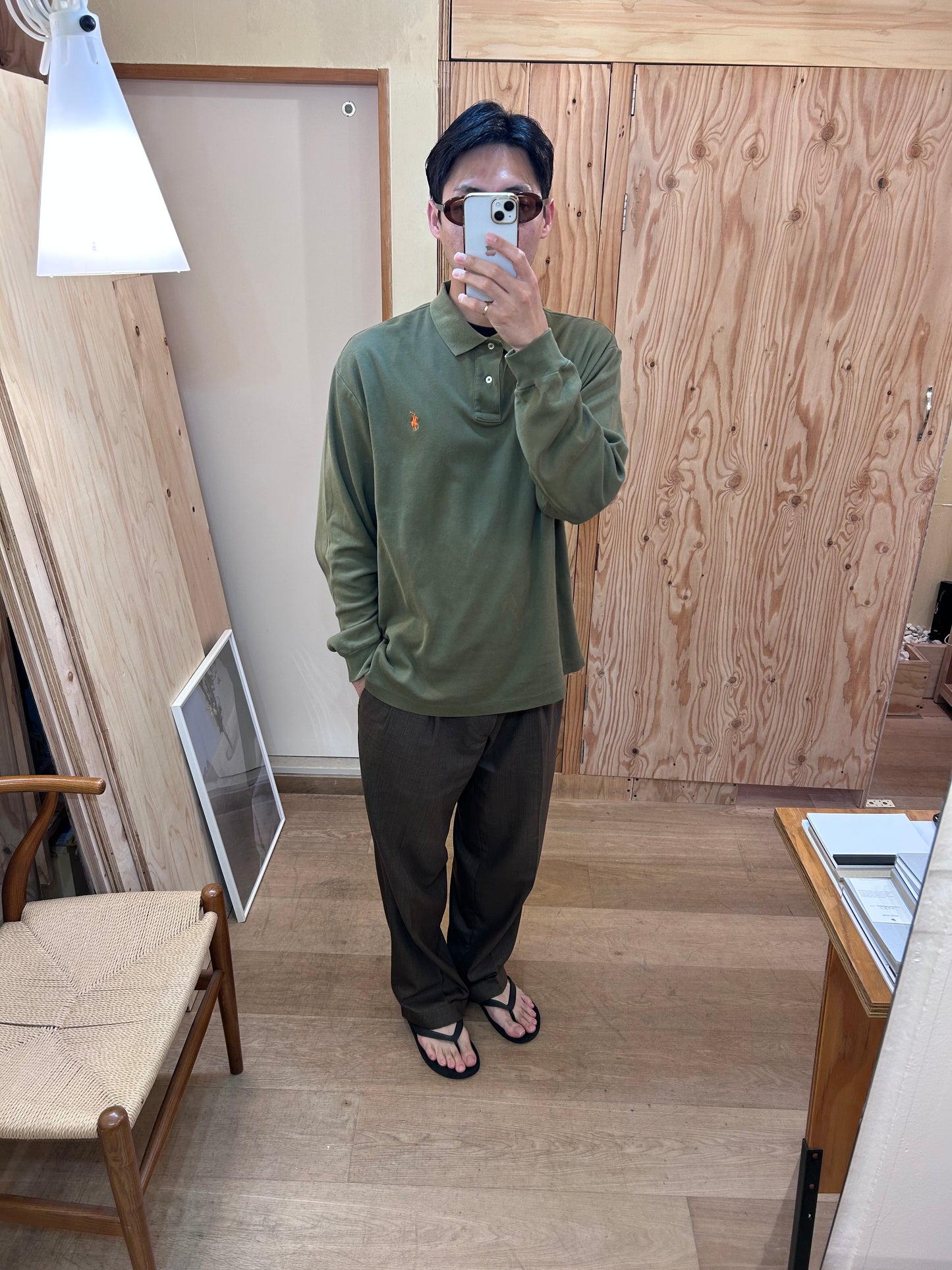 Vintage Polo Ralph Lauren Khaki Long Sleeve Polo Shirt