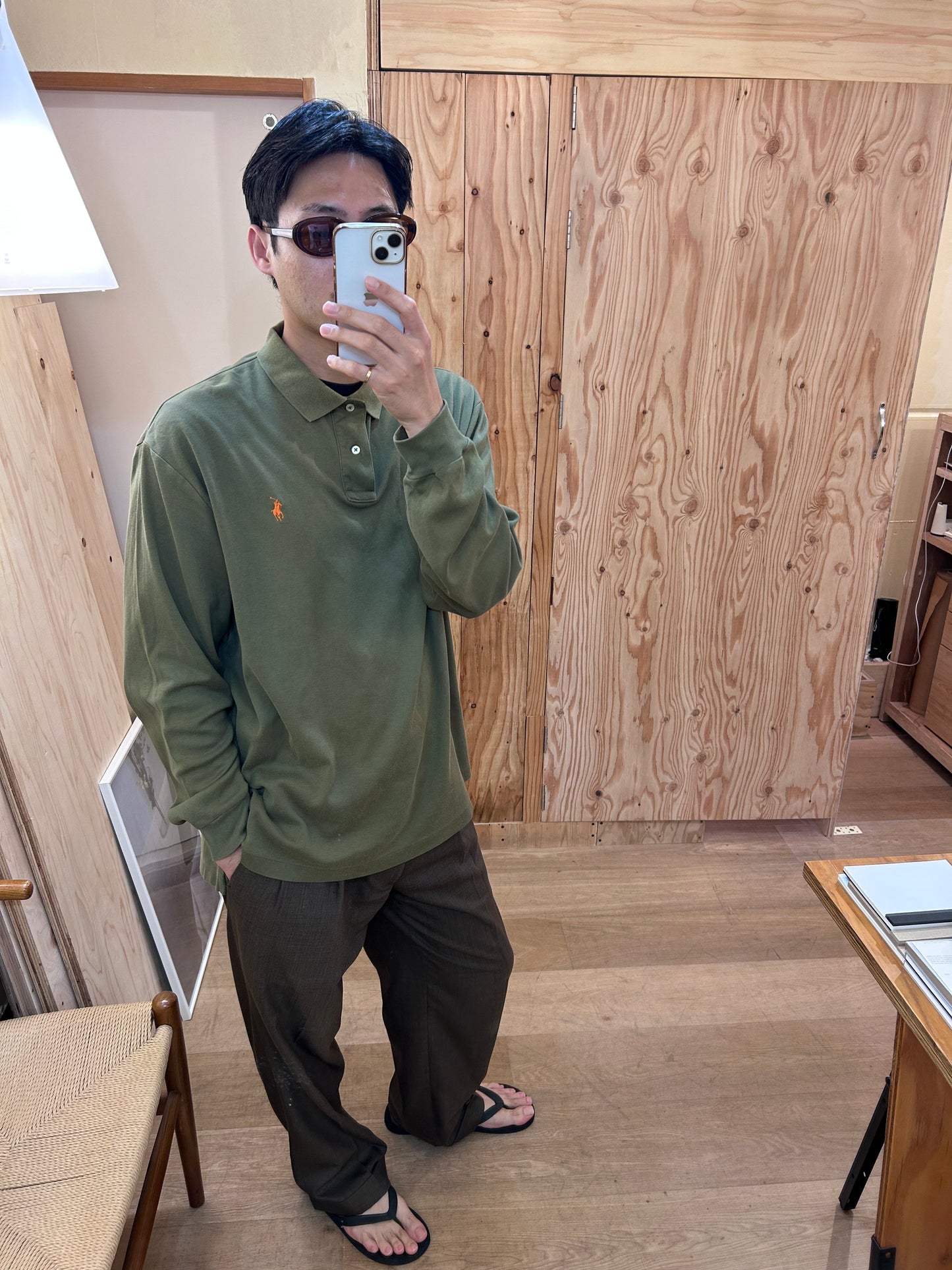 Vintage Polo Ralph Lauren Khaki Long Sleeve Polo Shirt