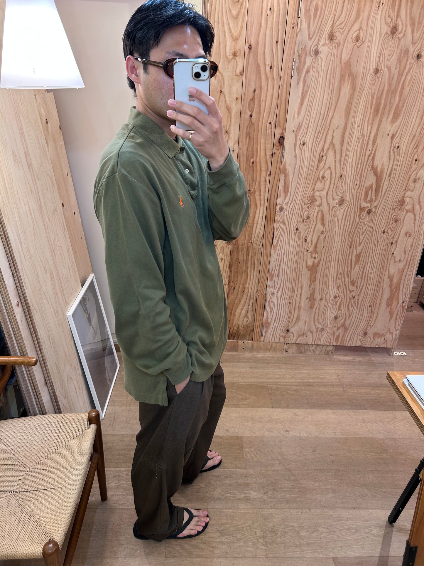 Vintage Polo Ralph Lauren Khaki Long Sleeve Polo Shirt