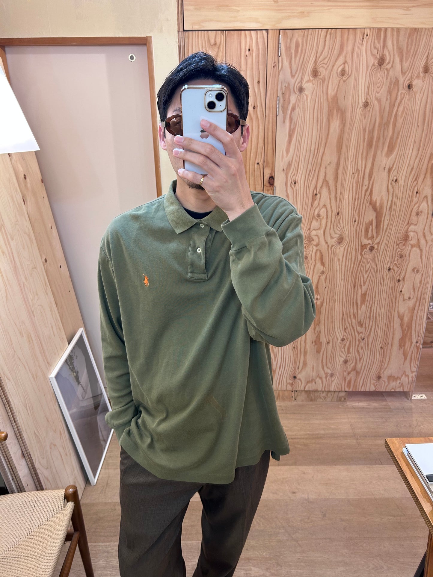 Vintage Polo Ralph Lauren Khaki Long Sleeve Polo Shirt