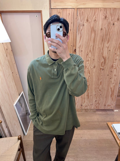 Vintage Polo Ralph Lauren Khaki Long Sleeve Polo Shirt