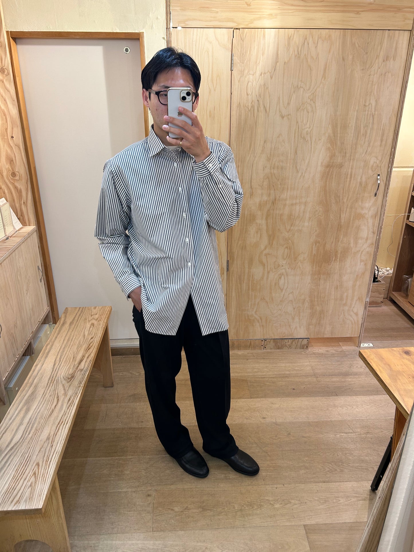FUJI COTTON STRIPE SHIRT -Navy-