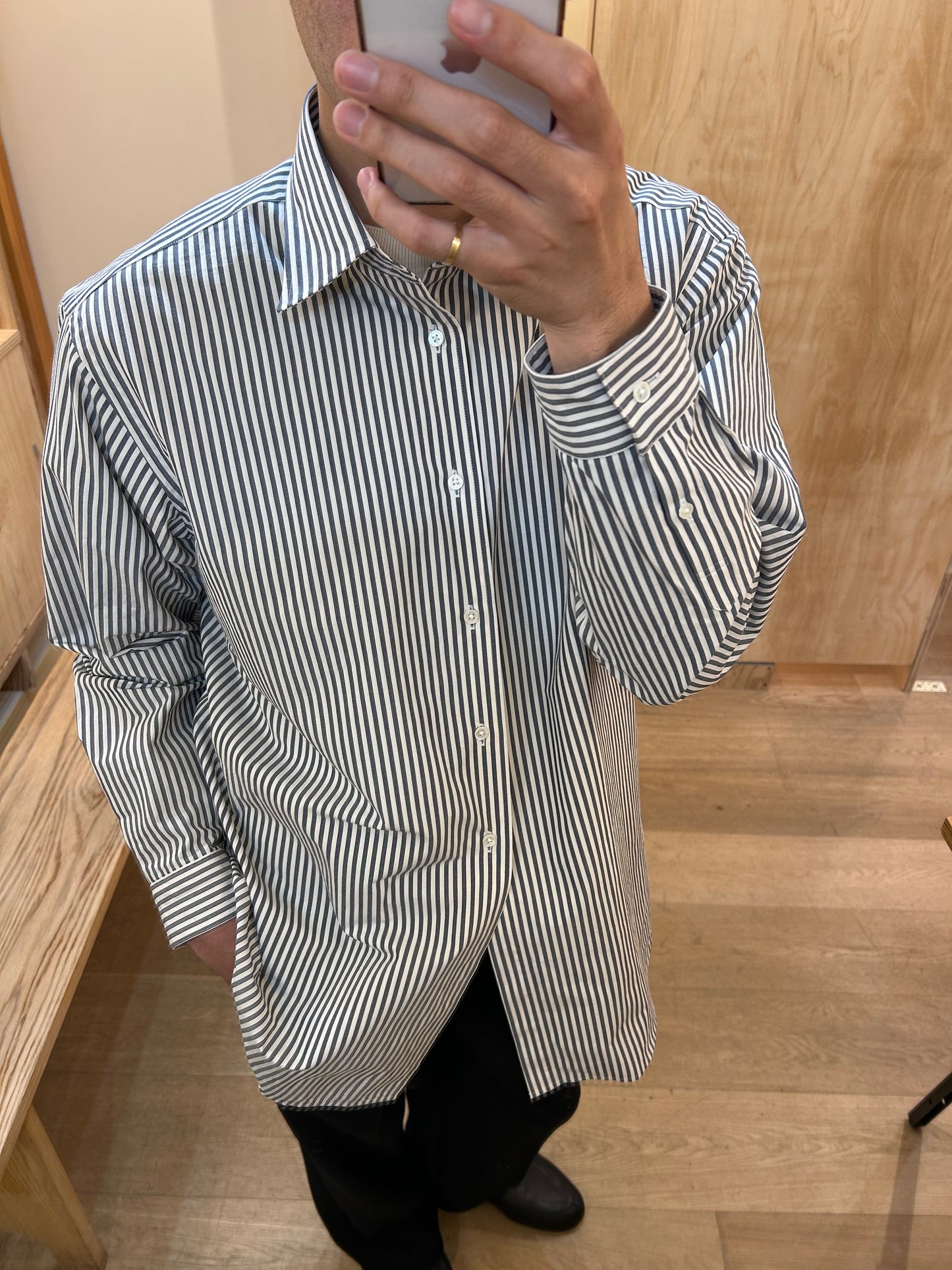 FUJI COTTON STRIPE SHIRT -Navy-