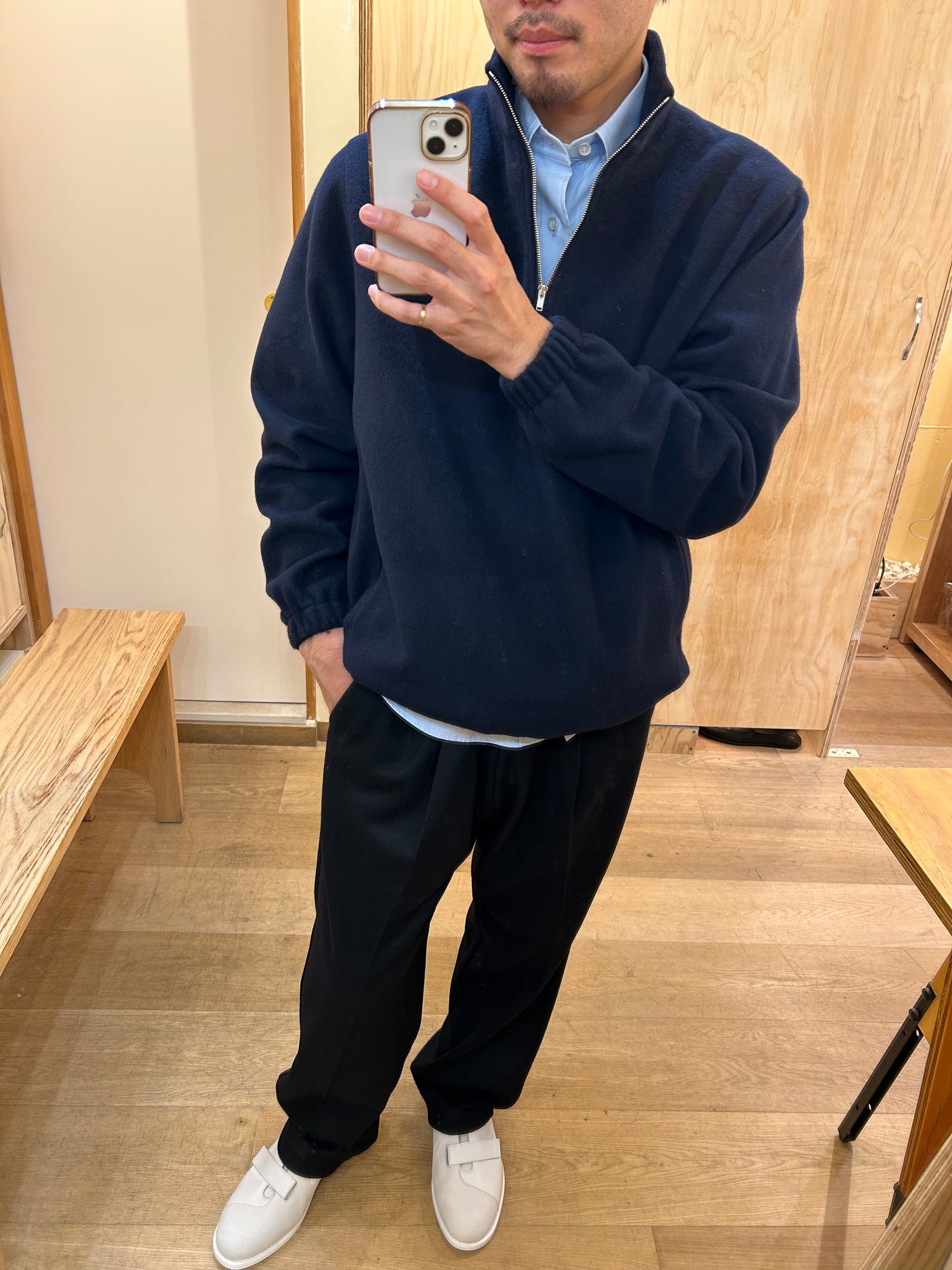 FUJI BRUSHED WOOL PULLOVER -NAVY-