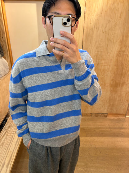 FUJI CASHMERE BORDER SKIPPER KNIT -Gray-