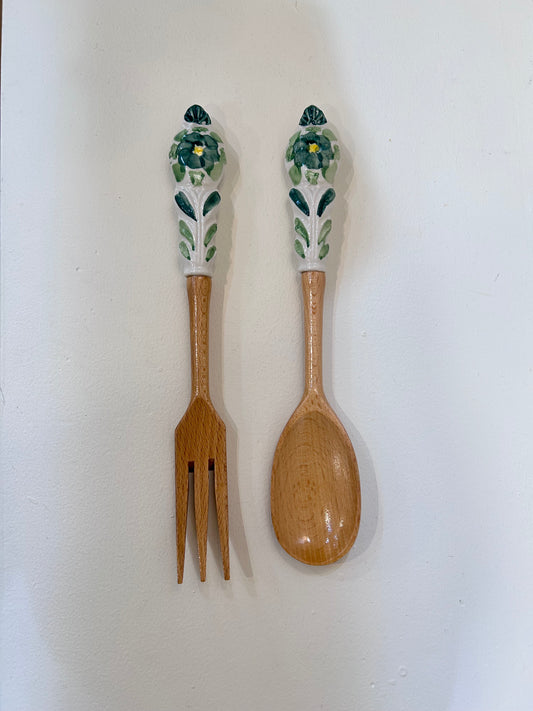 flower wood cutlery-green  flower-