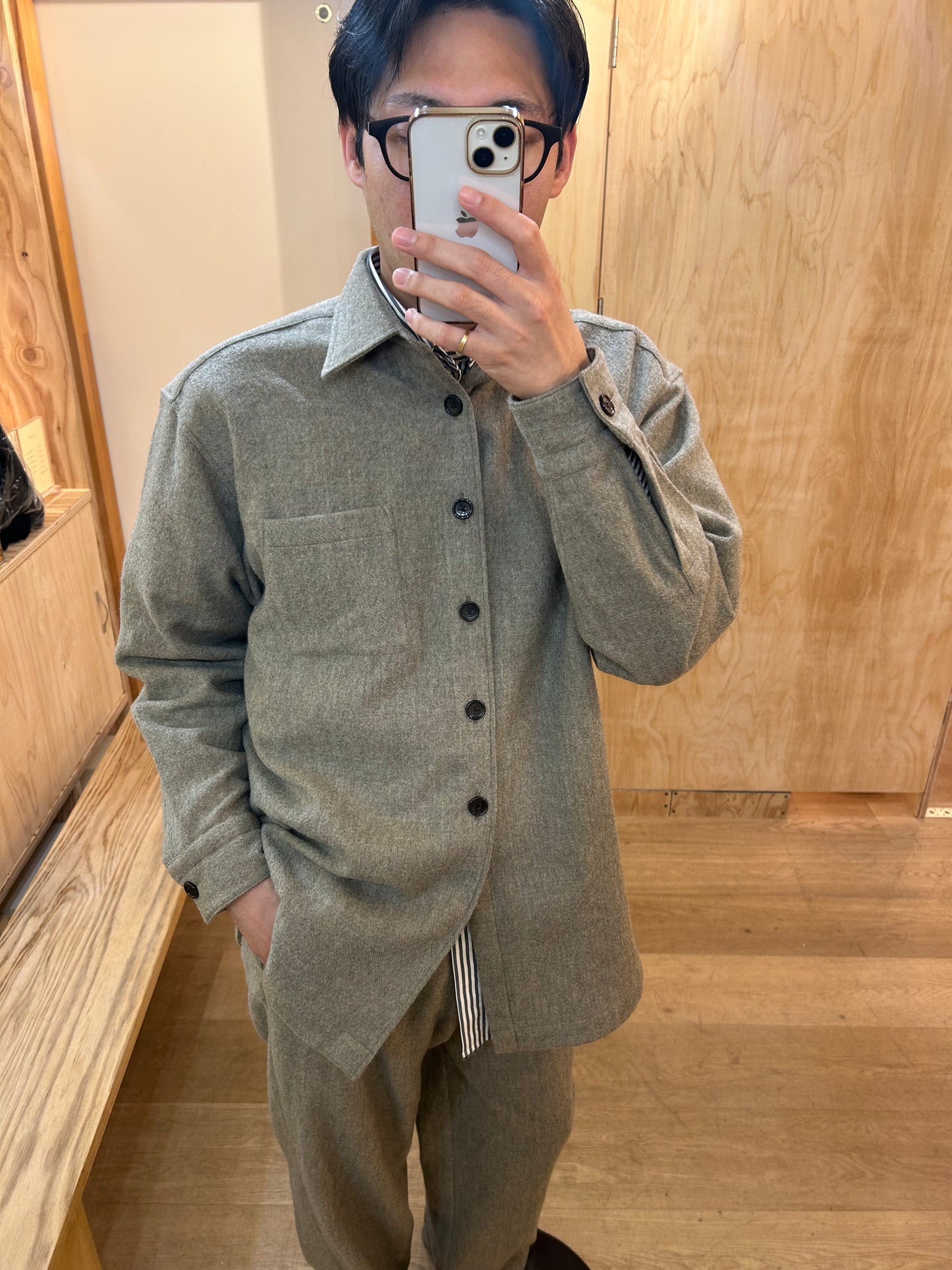 FUJI WOOL SHIRT JACKET -Brown-