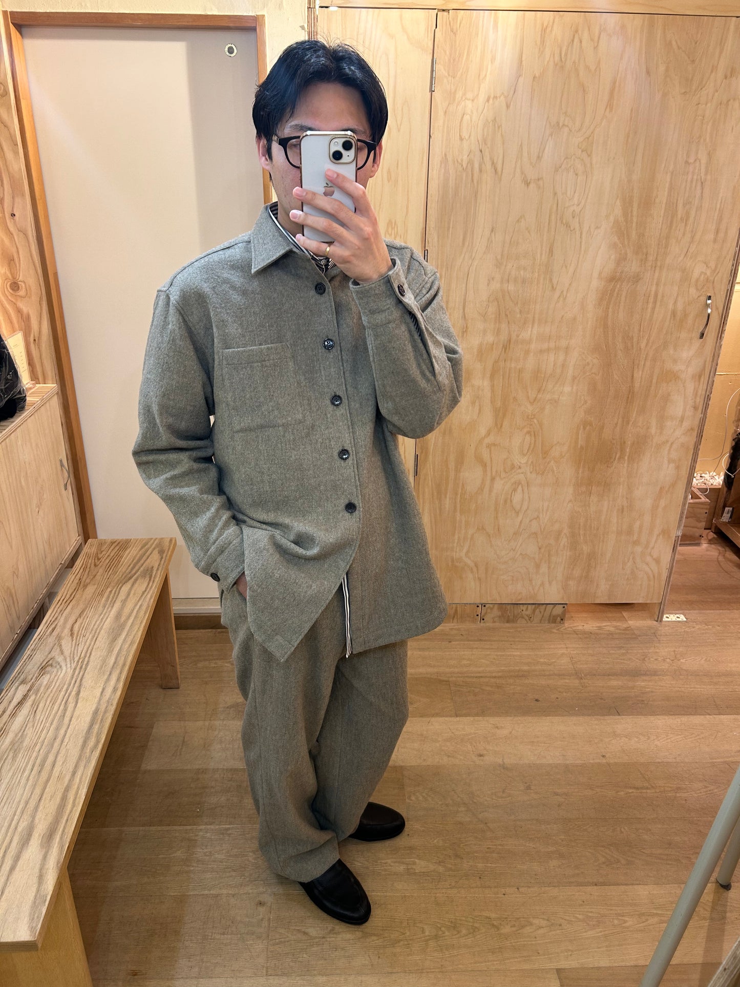 FUJI WOOL SHIRT JACKET -Brown-