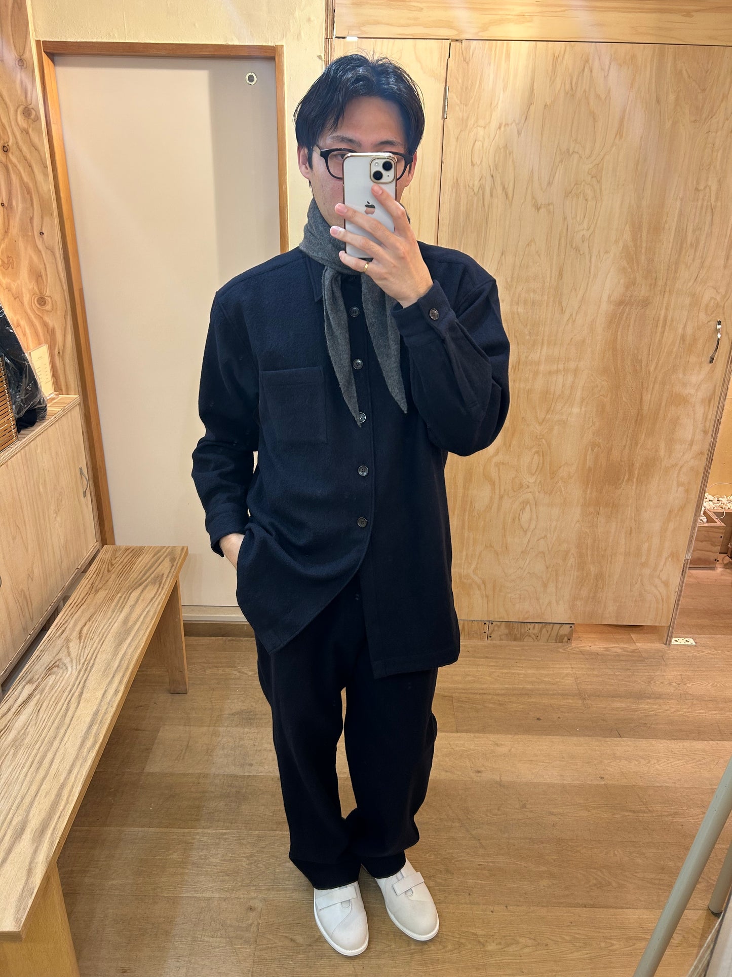 FUJI WOOL SHIRT JACKET -Navy-