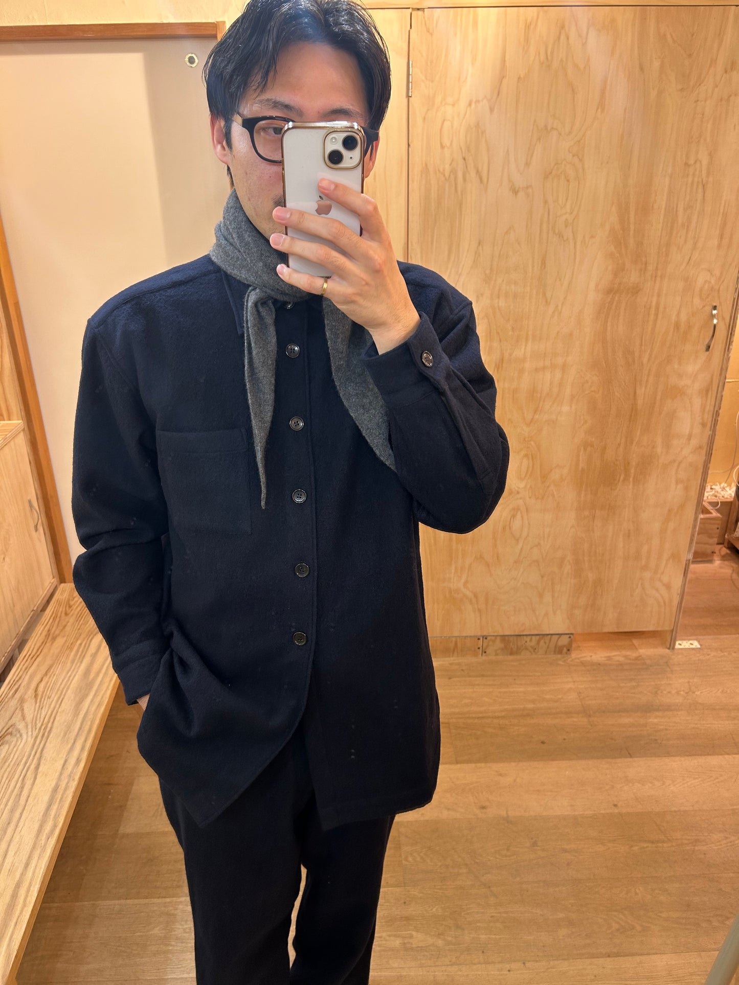 FUJI WOOL SHIRT JACKET -Navy-