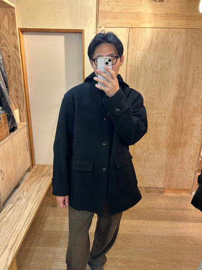 Ernie Palo Hooded Melton Half Coat - Black-
