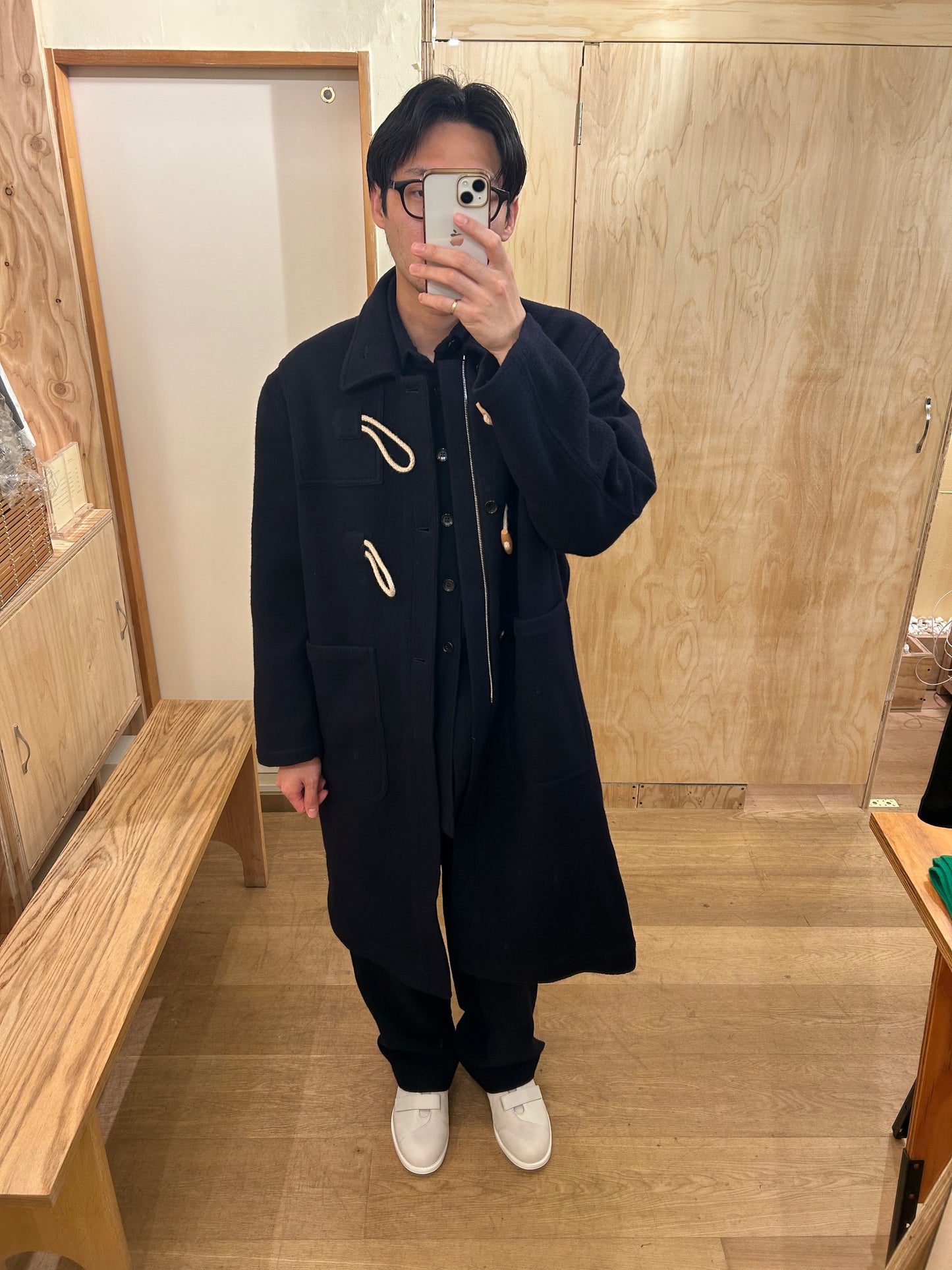 FUJI MELTON WOOL DUFFEL COAT -Navy-
