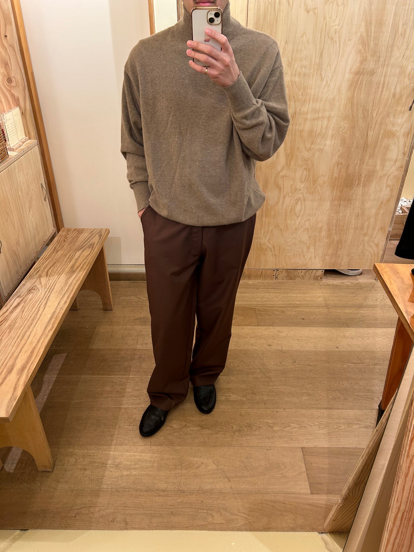 FUJI MOHAIR POPLIN STRAIGHT SLACKS -Brown-