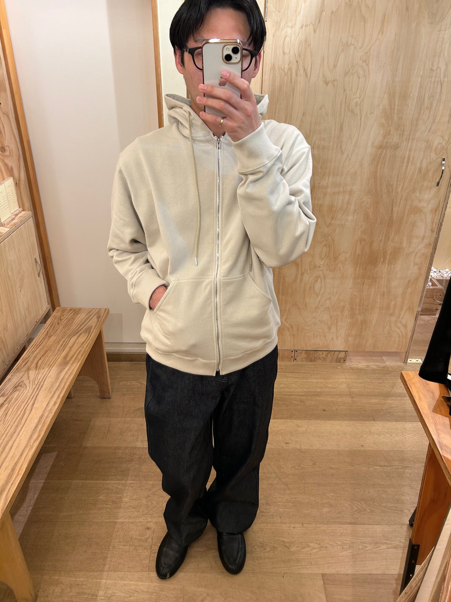 FUJI COTTON ZIP UP HOODIE -Ivory-